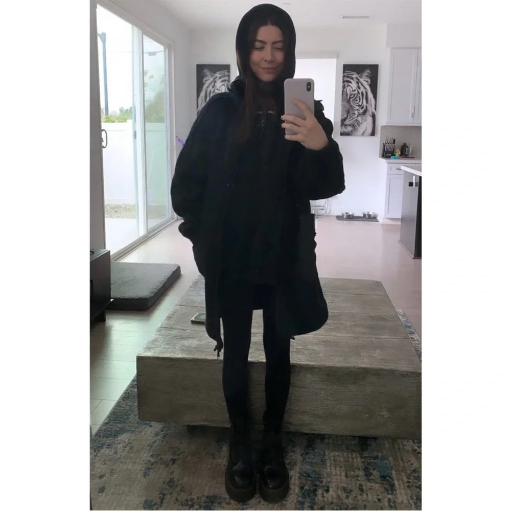 Free People Movement Glacier Long Black Snap Closure Fleece Jacket Coat M $168 - Picture 4 of 8